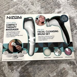 Nizoni Facial Cleansing Brush and Compact Therapy Massager Gift Set New